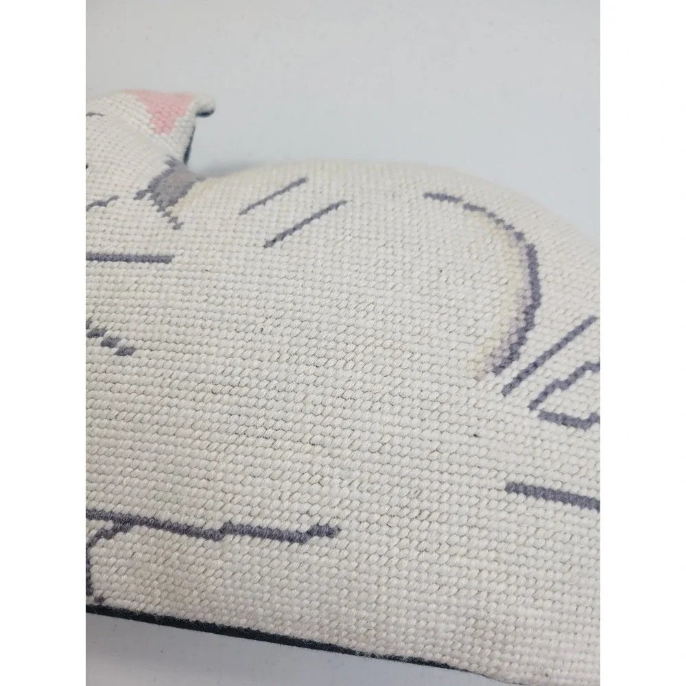 Vintage Needlepoint Cat Doorstop Draft Stopper JCPenney Kitty Pillow‎ Decor